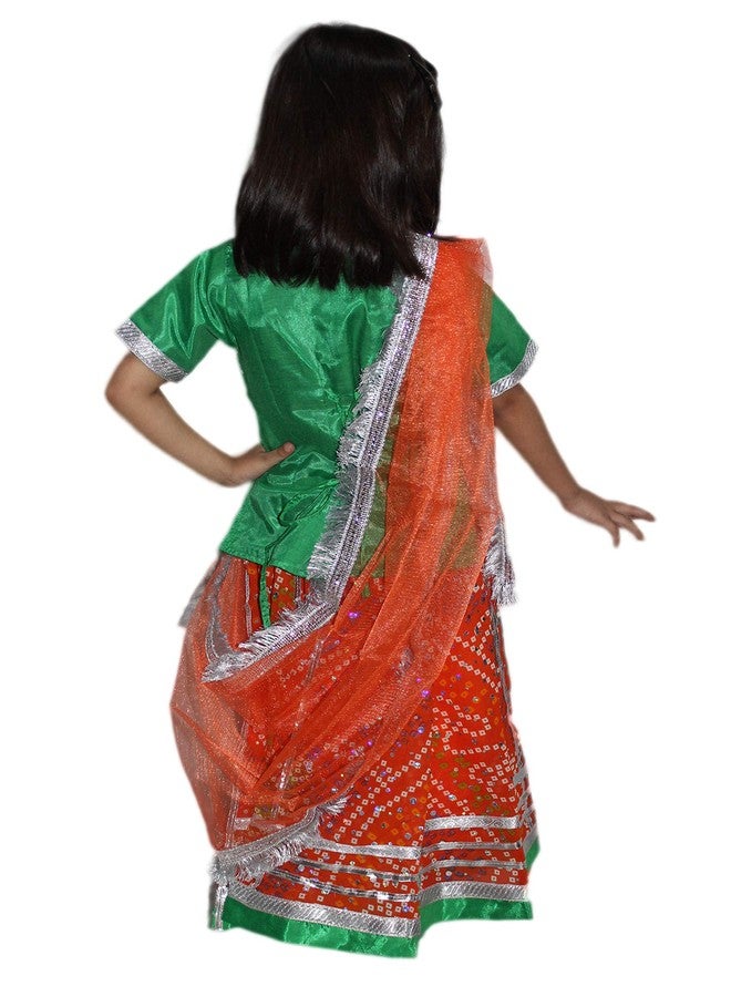 كاكو فانسي دريسيس طقم ليهنغا للرقص على أنغام غاربا نافراتري من كاكو فانسي دريسز | طقم رادها ليهنغا تشولي دوباتا للبنات - برتقالي وأخضر، للبنات - Image 4